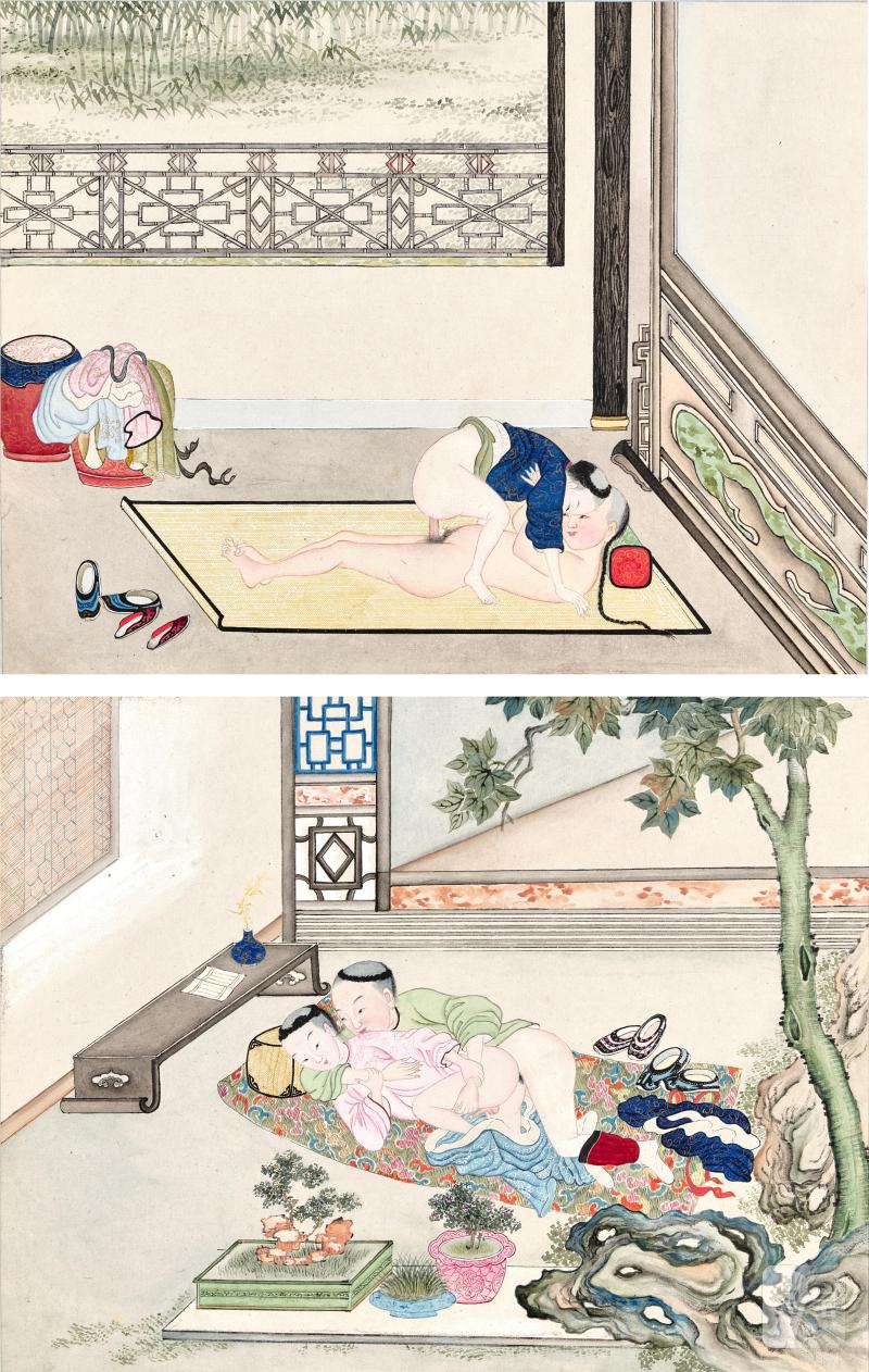 Two leaves of erotic paintings, Qing dynasty | 清 春宮圖兩幅